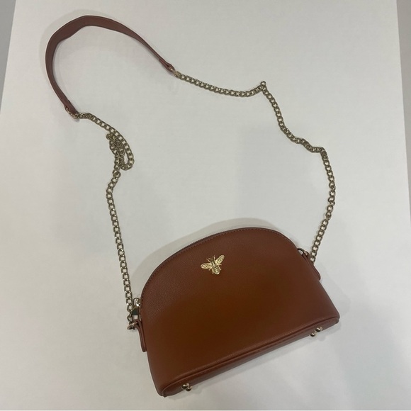 Brown Leather Crossbody Dome bag purse. Bee motif. Pre-owned - Picture 1 of 11